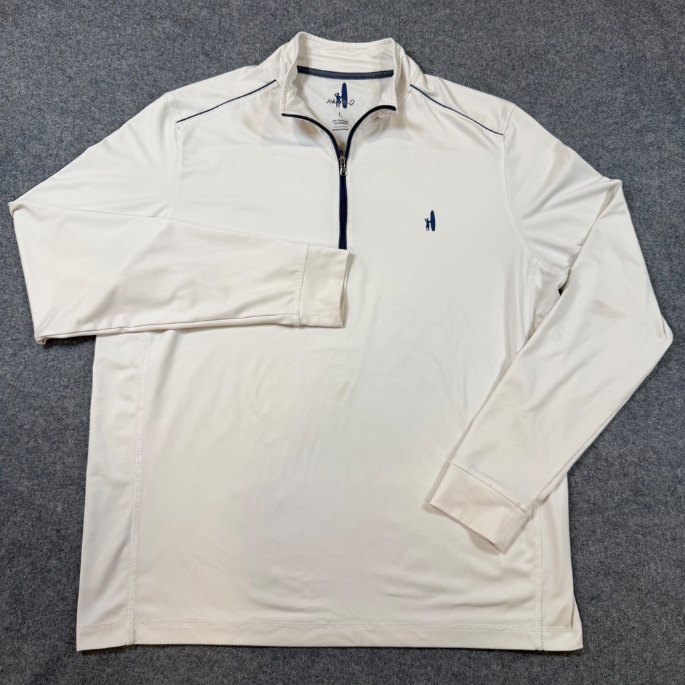 Johnnie-O Mens White Large 1/4 Zip Performance Pullover JMKO1030 Golf READ